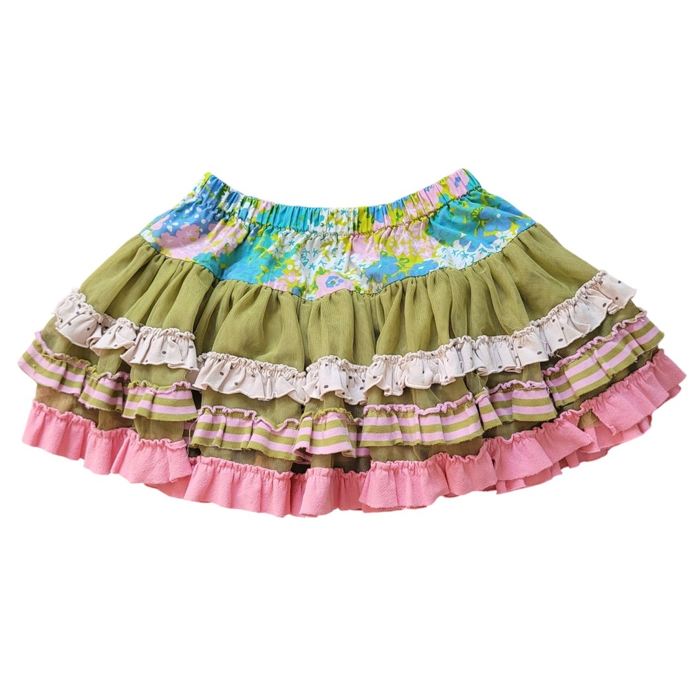 Matilda Jane Size 2 Tiered Ruffle Skirt Toddler Girls Floral Mixed Print Green